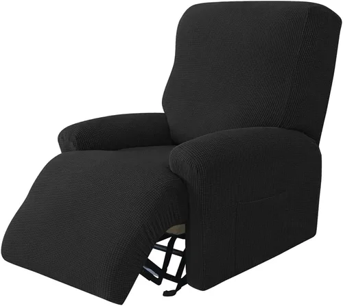 Miniatura 17 de Funda elástica de jacquard para silla reclinable, funda de sofá de poliéster de 4 piezas con bolsillo lateral, lavable a máquina