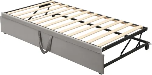 Miniatura 5 de Harper & Bright Designs Sofá cama extensible de terciopelo de tamaño individual con nido desplegable, marco de sofá cama individual a King con Gris
