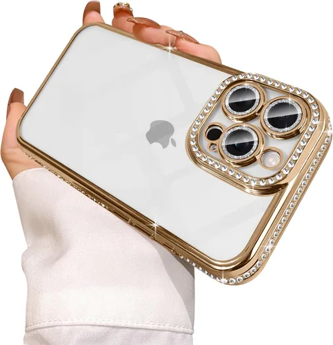 Miniatura 35 de Funda compatible con iPhone 11 Pro Max con protector de lente de cámara de diamante con purpurina, bonita funda de cristal transparente a prueba