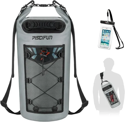 Miniatura 23 de Piscifun Bolsa seca, mochila flotante impermeable 10L/20L/30L/40L con funda impermeable para teléfono para navegación, kayak, pesca Negro