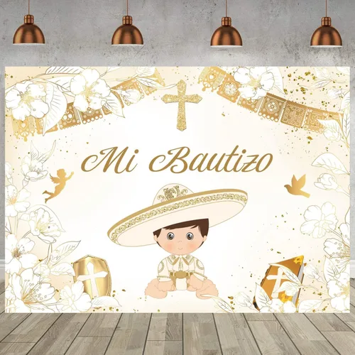 Miniatura 4 de Withu Telón de fondo dorado Mi Bautizo para niño, paloma, Santa Biblia, Cruz, Primera Comunión, sesión de fotos para niños, ceremonia cristiana