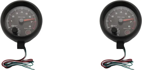 2 tacómetros universales de 3.75 pulgadas, 12 V, retroiluminado, LED, color blanco, con luz de cambio roja para coche de gasolina, 0-8000 RPM