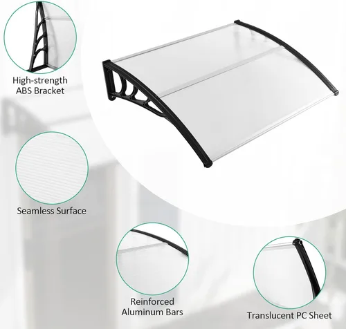 Miniatura 5 de Tangkula Toldo de ventana de 40 x 48 pulgadas, moderno toldo de policarbonato para puerta superior con hoja hueca para protección contra la lluvia