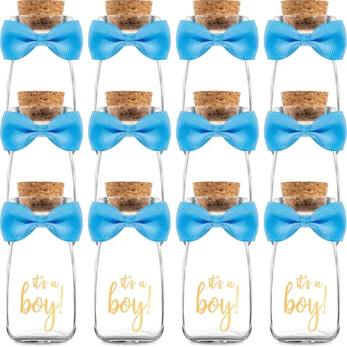 Miniatura 24 de Ethisa Paquete de 24 botellas de vidrio de leche vintage con cintas y calcomanías, regalos elegantes de baby shower para invitados y centros de ¡Es