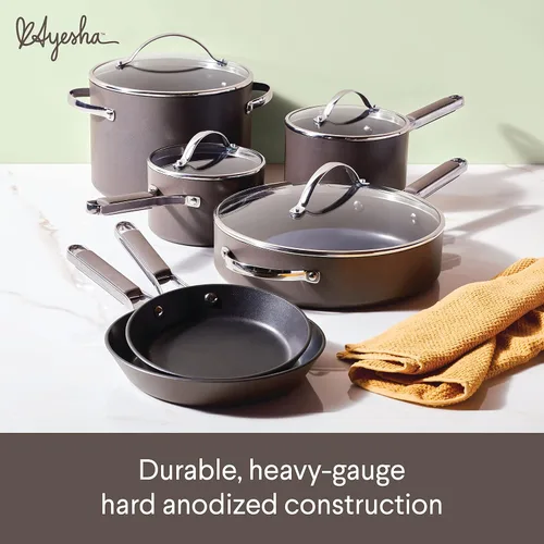 Miniatura 3 de Ayesha Curry Kitchenware - Juego de ollas y sartenes antiadherentes anodizados profesionales, 10 piezas, color carbón