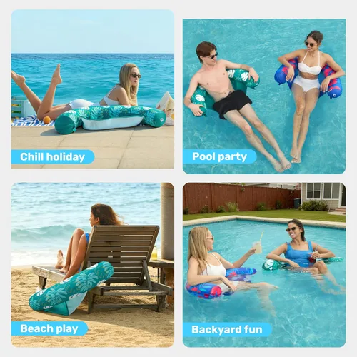 Miniatura 8 de Sloosh Flotadores de piscina para adultos, paquete de 2 sillas inflables de fideos con eslinga de tela suave, flotador flotante para piscina