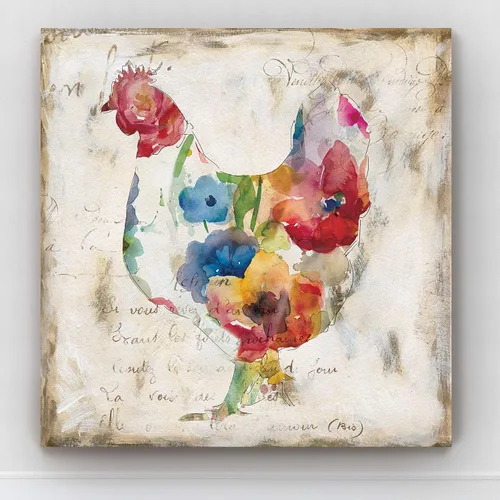 Miniatura 5 de Renditions Gallery Arte moderno de gallina con flores sobre lienzo estirado para decoración de pared