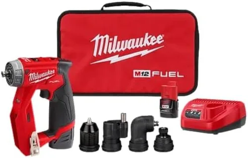 Milwaukee 2505-22 M12 Fuel Kit de Taladro/Destornillador de Instalación, Compacto, Interruptor de Avance/Retroceso, Portabrocas sin Llave, Luz LED,