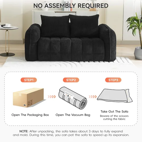 Miniatura 6 de Sofá Loveseat Sin Armazón de 66'', Sofá de 2 Plazas con Asientos Profundos Acolchados con Reposabrazos Redondeados, Sofá Nube de Pana Tapizado