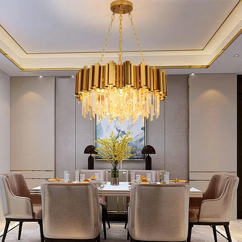 Miniatura 2 de Lámpara de araña moderna de cristal, 9 luces, lámpara de araña dorada, lámpara de comedor, sala de estar, dormitorio, vestíbulo, pasillo, candelabro