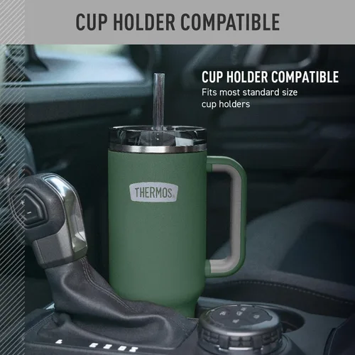 Miniatura 6 de THERMOS Taza Portavasos de Acero Inoxidable - 40 Onzas, Verde Alpino - Vaso Térmico con Tapa y Popote, Además de Cierre Deslizante Resistente a Fugas