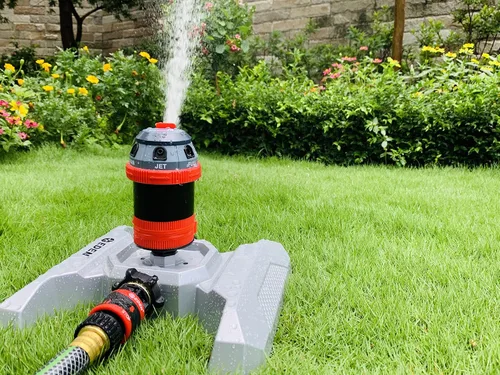 Miniatura 3 de Eden 96122 - Aspersor de jardín móvil de engranajes giratorios de metal ajustable de 6 patrones para el patio con juego de inicio de conexión