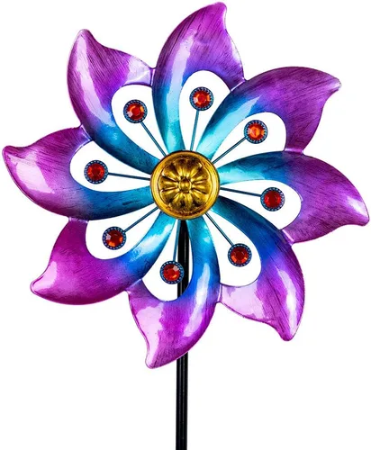 Miniatura 14 de DREAMYSOUL Molinetes de metal para jardín, 9.6 pulgadas de diámetro x 40 pulgadas de alto, molinetes de viento cinéticos para exteriores