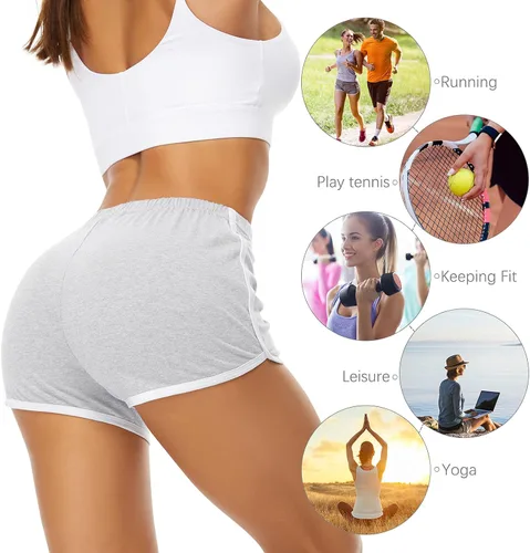 Miniatura 4 de URATOT Women's Cotton Shorts Gym Shorts Yoga Shorts Summer Running Active Shorts Dance Elastic Shorts, Pack of 2