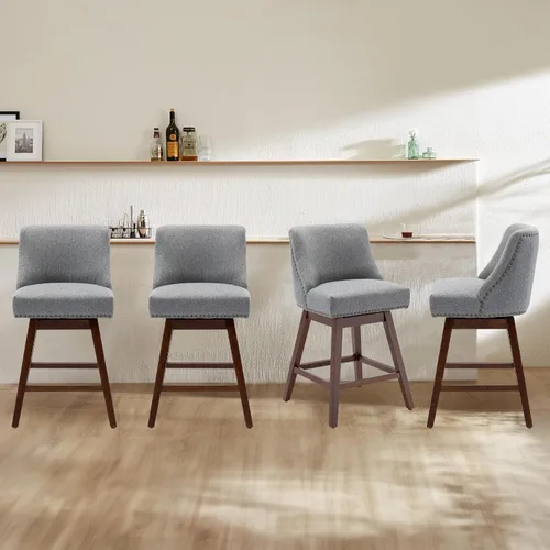 Miniatura 32 de cinkehome Juego de 2 taburetes de bar giratorios de altura de mostrador, taburetes de bar tapizados de terciopelo con respaldo, sillas de bar