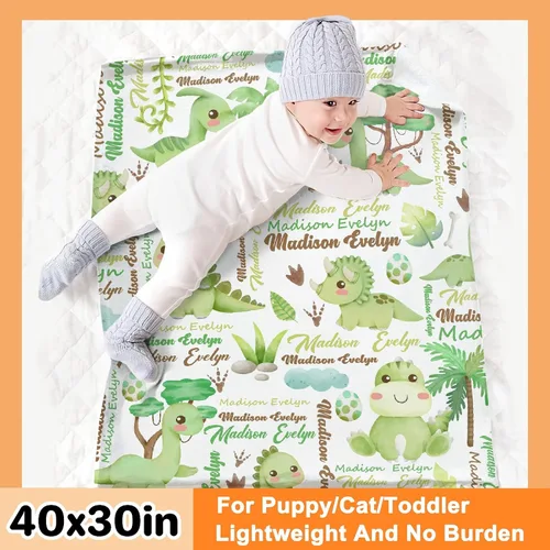 Miniatura 3 de Manta personalizada con nombre de bebé, dinosaurios, regalo para bebés, niños y niñas, manta de franela suave para recién nacidos, cómoda