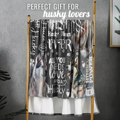 Miniatura 7 de Huglanket Regalos Husky, manta de franela para mujer, manta de franela para amantes de los perros, dueño de perros, 65 x 50 pulgadas, color negro