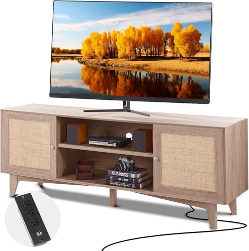 Miniatura 10 de VEVOR Soporte de TV de 52 pulgadas con soporte para televisores de hasta 75 pulgadas, centro de entretenimiento con toma de corriente y luces LED