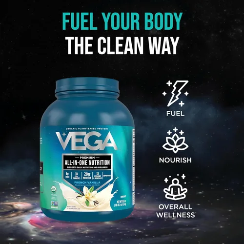 Miniatura 6 de Vega Todo en Uno Nutrición Orgánica - 20 g de proteína de guisante a base de plantas, vainilla francesa, 43 porciones, vitaminas A y C, probióticos