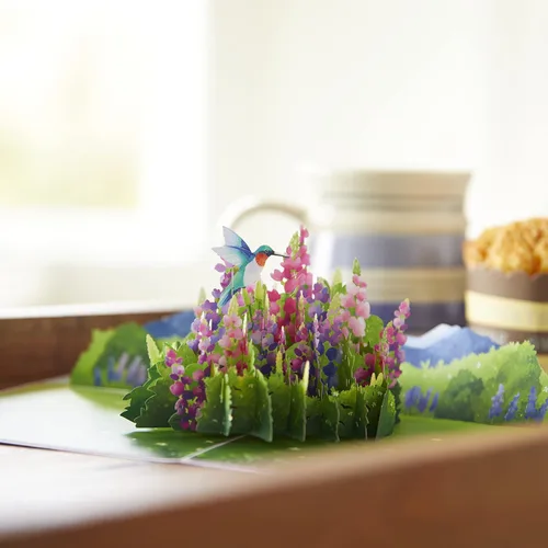 Miniatura 5 de Lovepop Lupine - Tarjeta emergente de colibrí – Tarjetas de felicitación emergentes de colibrí – Tarjeta de cumpleaños 3D – 5 x 7 pulgadas – Sobre