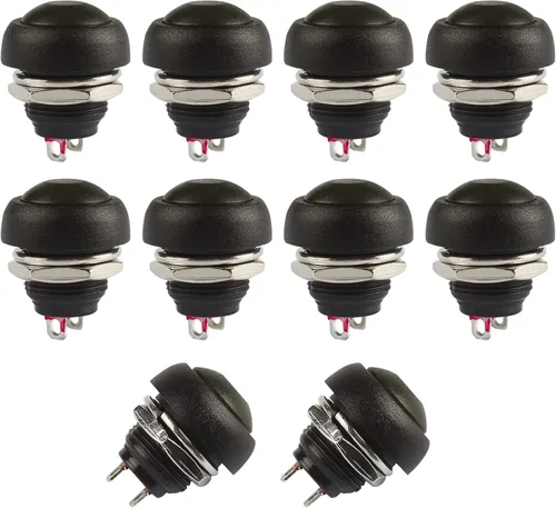 Miniatura 15 de Ampper Mini interruptores momentáneos de botón, 2 pines de encendido y apagado 1A, 250 V, CA, 0.276 in, redondo, SPST, interruptor de botón Negro