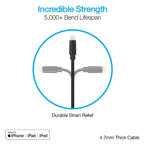 Miniatura 4 de Naztech Cargador de cable Lightning, duradero, redondeado, de carga rápida de 12 pies, cable Lightning certificado USB-C a MFi compatible