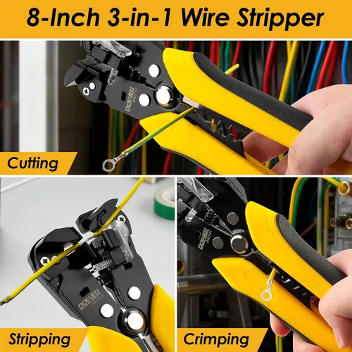 Miniatura 3 de DOWELL Pelacables automático 10-24 AWG, herramienta multifuncional 3 en 1 para pelar, cortar y engarzar, herramienta eléctrica duradera de alta