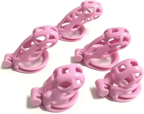 Miniatura 7 de Jaula de castidad rosa 2.0 dispositivo de castidad masculina con 4 anillos de resina ligera jaula de castidad para hombre pene ejercicio de bondage
