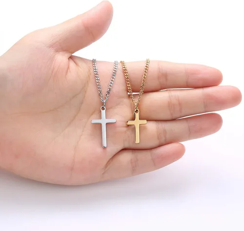 Miniatura 6 de Joxevyia Collar de cruz para niño con relleno de oro de 14 quilates colgante de cruz pequeña con cadena cubana joyería de fe simple para hombres