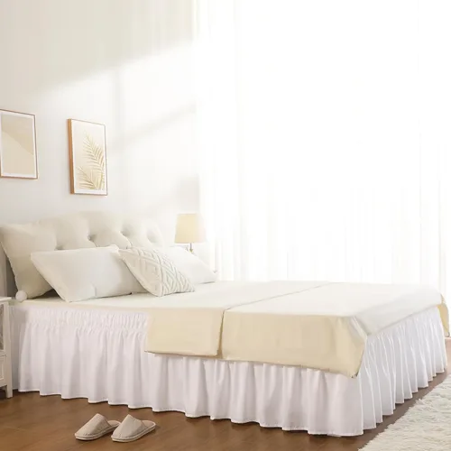Miniatura 7 de Falda de cama RIMELA envoltura volante elástica que protege contra el polvo con color sólido, resistente a las arrugas y a la decoloración con Blanco