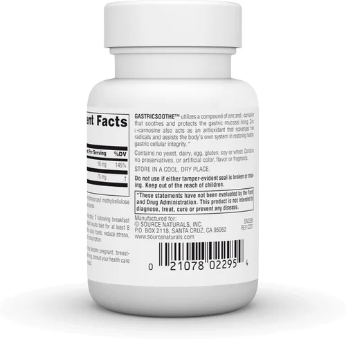 Miniatura 3 de Source Naturals GastricSoothe Zinc L-Carnosine* - 30 cápsulas vegetarianas