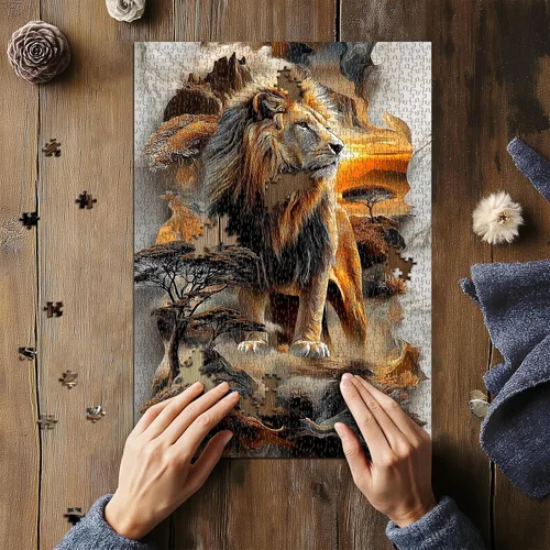 Miniatura 5 de Majestic - Rompecabezas de 1000 piezas de león para adultos, rompecabezas de animales de montaña de naturaleza, rompecabezas de paisaje y bosque