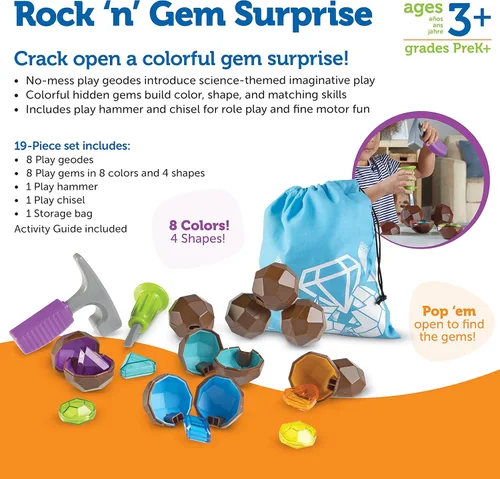 Miniatura 6 de Learning Resources Rock 'n Gem Surprise - 19 piezas, juguetes de aprendizaje para niños a partir de 3 años, juguetes de clasificación y combinación