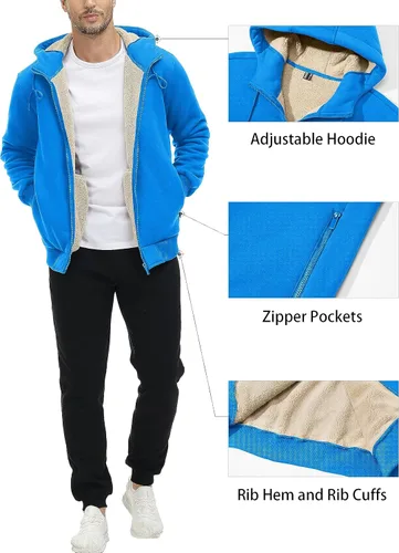 Miniatura 4 de MAGCOMSEN Chaqueta de forro polar con capucha para hombre, con cremallera completa, cálida, mullida, resistente al viento, abrigos de invierno
