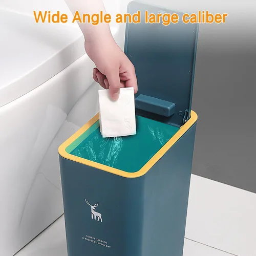 Miniatura 7 de Bote de basura de plástico de 15 litros con tapa, cubo de basura de plástico con cubierta de resorte de presión, cesta de basura moderna, contenedor