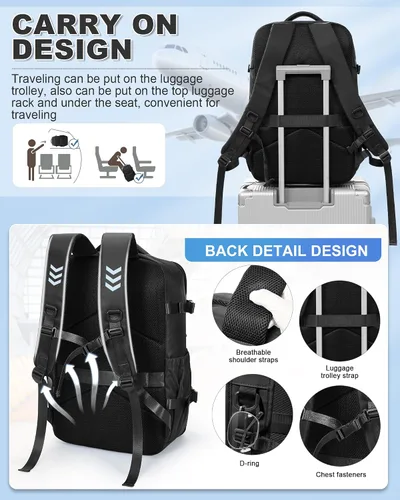 Miniatura 5 de winspansy Mochila de viaje esencial de viaje con bomba de aire, bolsas de compresión para viajes, transporte aprobado por vuelo, mochila
