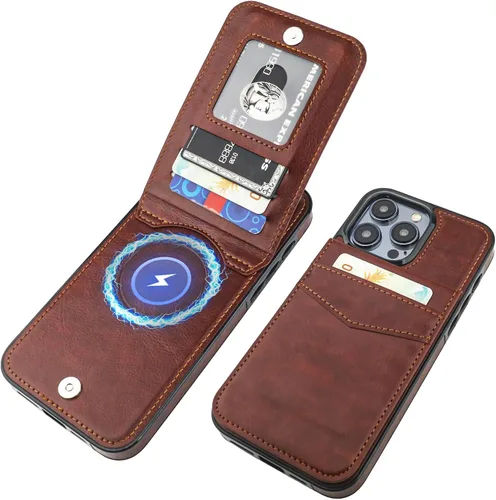 Miniatura 22 de KIHUWEY Compatible con iPhone 15 Pro Max Funda Cartera con soporte para tarjeta de crédito, con tapa de cuero premium, cierre magnético, función