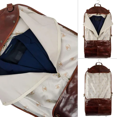 Miniatura 2 de Time Resistance Bolsa de ropa de cuero Traje Duffel Slim Maleta de mano Vestido Bolsa de protección Marrón