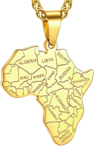 GOLDCHIC JEWELRY - Collar de mapa de África para hombre, acero inoxidable, tribal africano, ojo egipcio de HorusI LOVE AFRICAMapa de Elefante