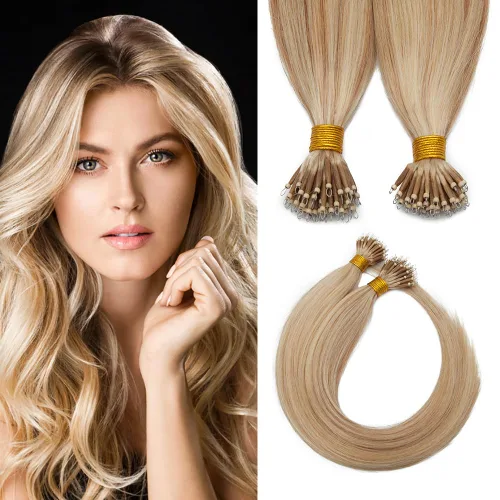 Miniatura 46 de SEGO Extensiones de cabello humano con micro cuentas, extensiones de cabello humano con micro bucle, lacio, natural, fusión fría, 1.76 oz/paquete