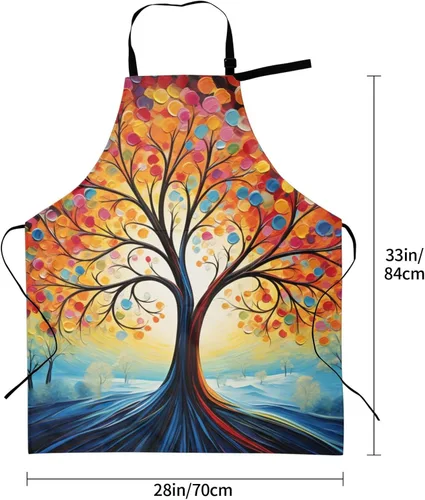 Miniatura 3 de Delantal de pintura de artista con 2 bolsillos, delantales artísticos, regalos para mujeres y hombres, batas de cocina de mariposa, Árbol con puntos