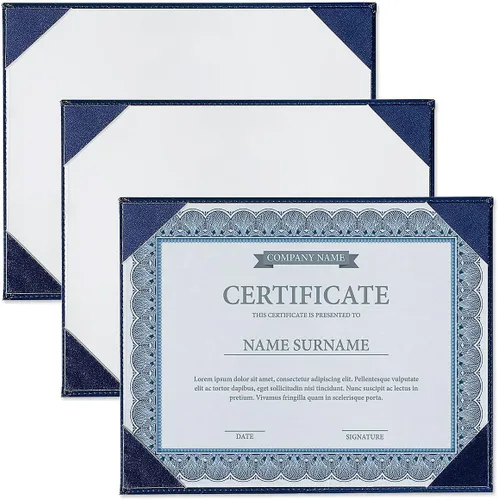 Miniatura 7 de Fine Stationery Porta certificados de piel sintética negra con soporte de caballete acrílico, paquete de 3, capacidad para documentos tamaño carta