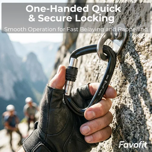 Miniatura 4 de UIAA Certified 25kN-42kN Climbing Carabiners - Favofit Heavy Duty Locking Carabiner Clips with Twist or Screw Lock - Professional Rock Climbing Gear