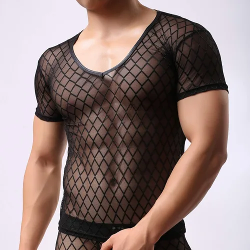 Miniatura 2 de Camiseta sexy de malla de manga corta para hombre