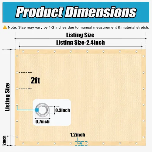 Miniatura 3 de Amagenix Tela de Sombra Solar 90% con Ojales, 6' x 10' Cubierta de Sombra de Repuesto para Pérgola, Toldo, Pantalla de Privacidad para Patio Trigo