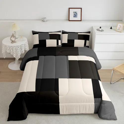 Miniatura 13 de jejeloiu Juego de edredón con patrón de corona, edredón estampado King y Queen para niños y adolescentes, juego de ropa de cama moderno de arte