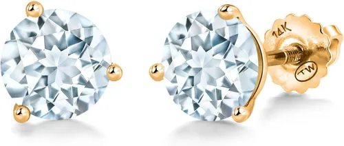Miniatura 43 de Gem Stone King Aretes de Martini de oro amarillo de 14 quilates Aretes de tuerca de 3 puntas para mujeres y hombres Redondos de 0.236 pulgadas