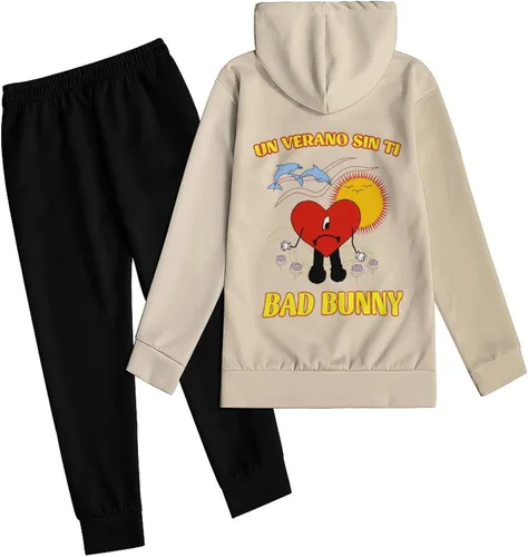 Miniatura 3 de Fcztomv Conjunto de 2 piezas con estampado 3D con capucha y pantalones deportivos, sudadera casual de manga larga