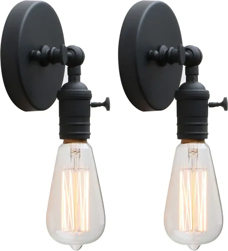 PERMO Juego de 2 lámparas minimalistas de pared de un solo enchufe con interruptor de encendido/apagado (negro)