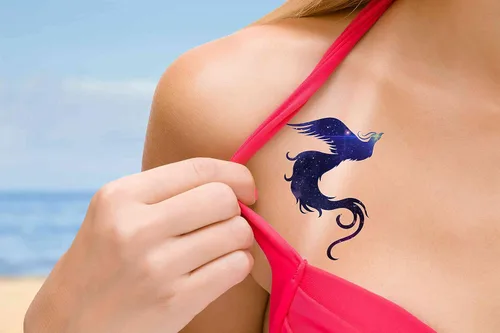 Miniatura 4 de 6 hojas de tatuajes temporales Phoenix Purple Bird Starrysky tatuajes falsos a mano para mujeres y niñas